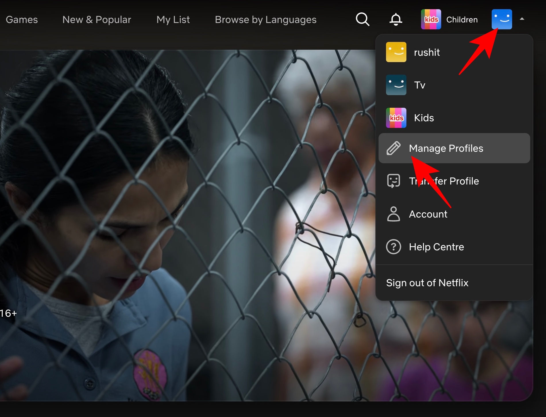 Click your profile icon and select Manage Profiles