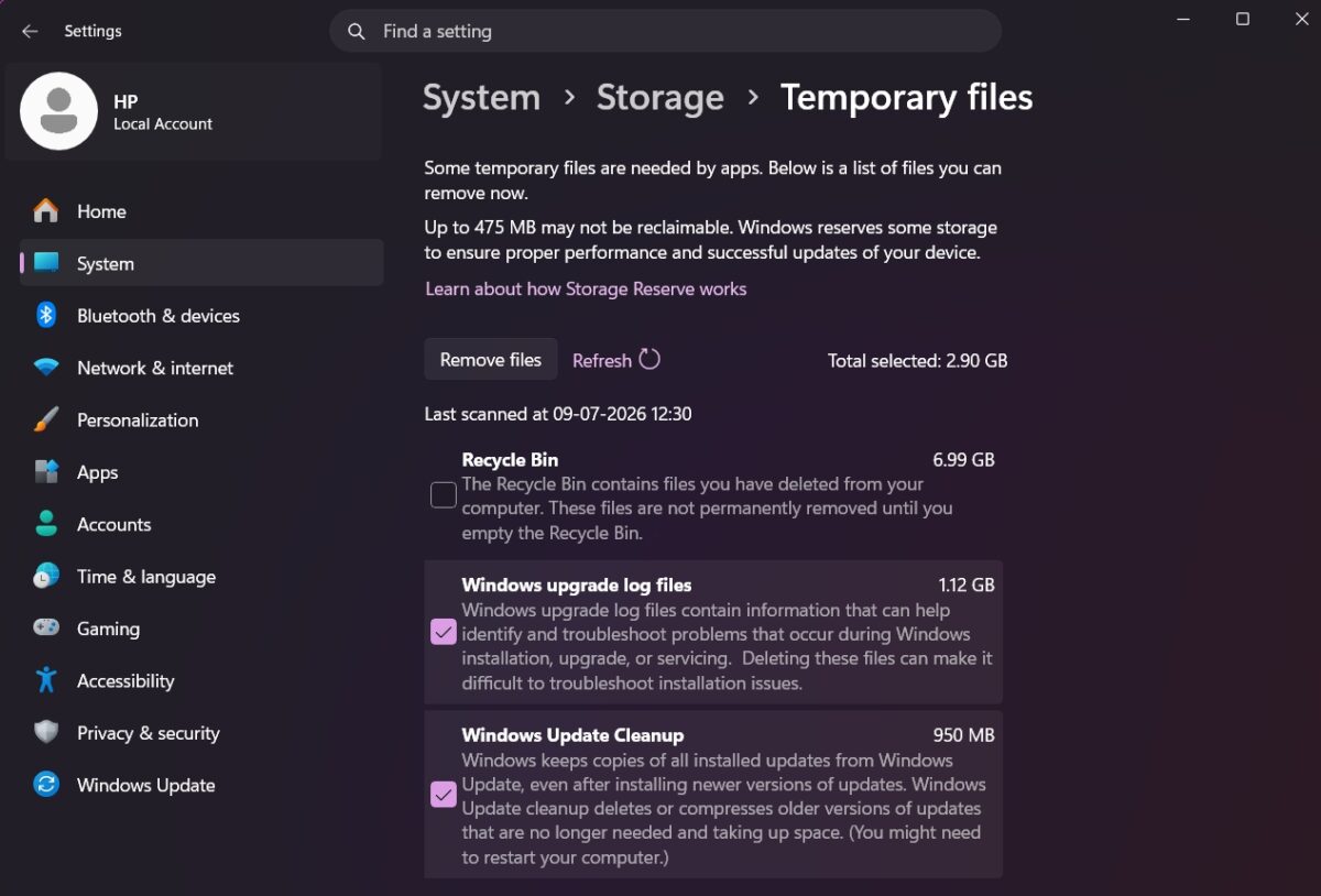 Delete temporary files