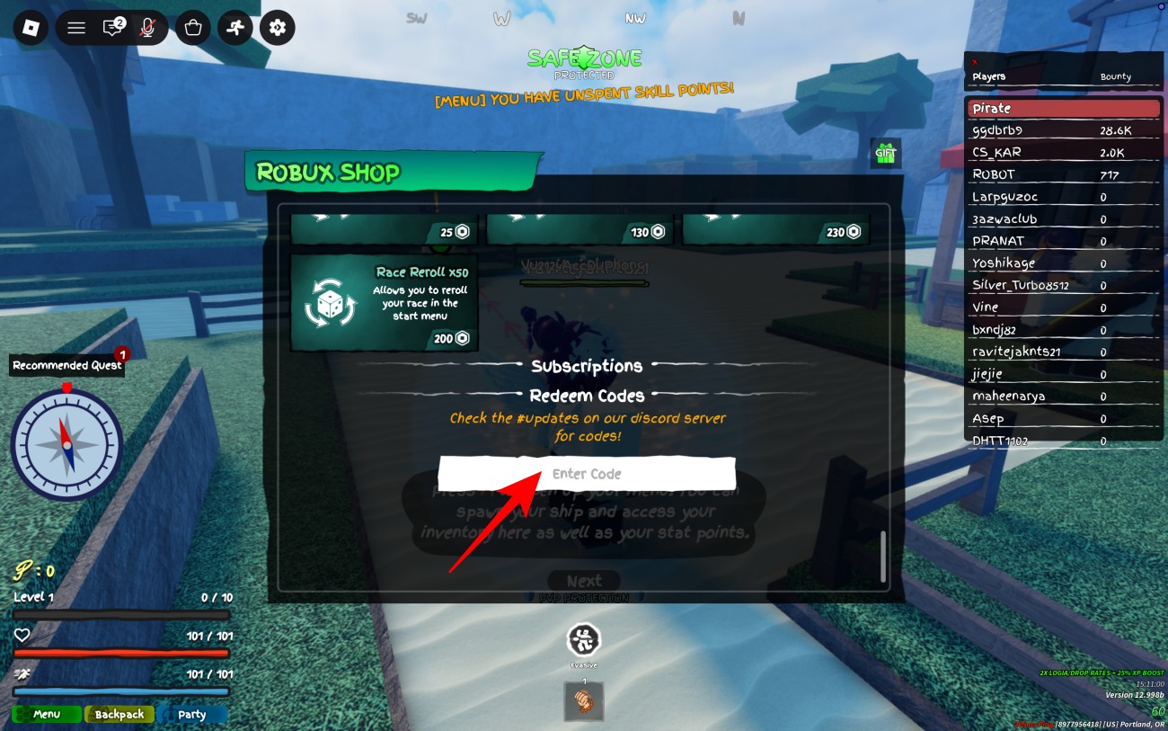 Enter a code and claim your reward
