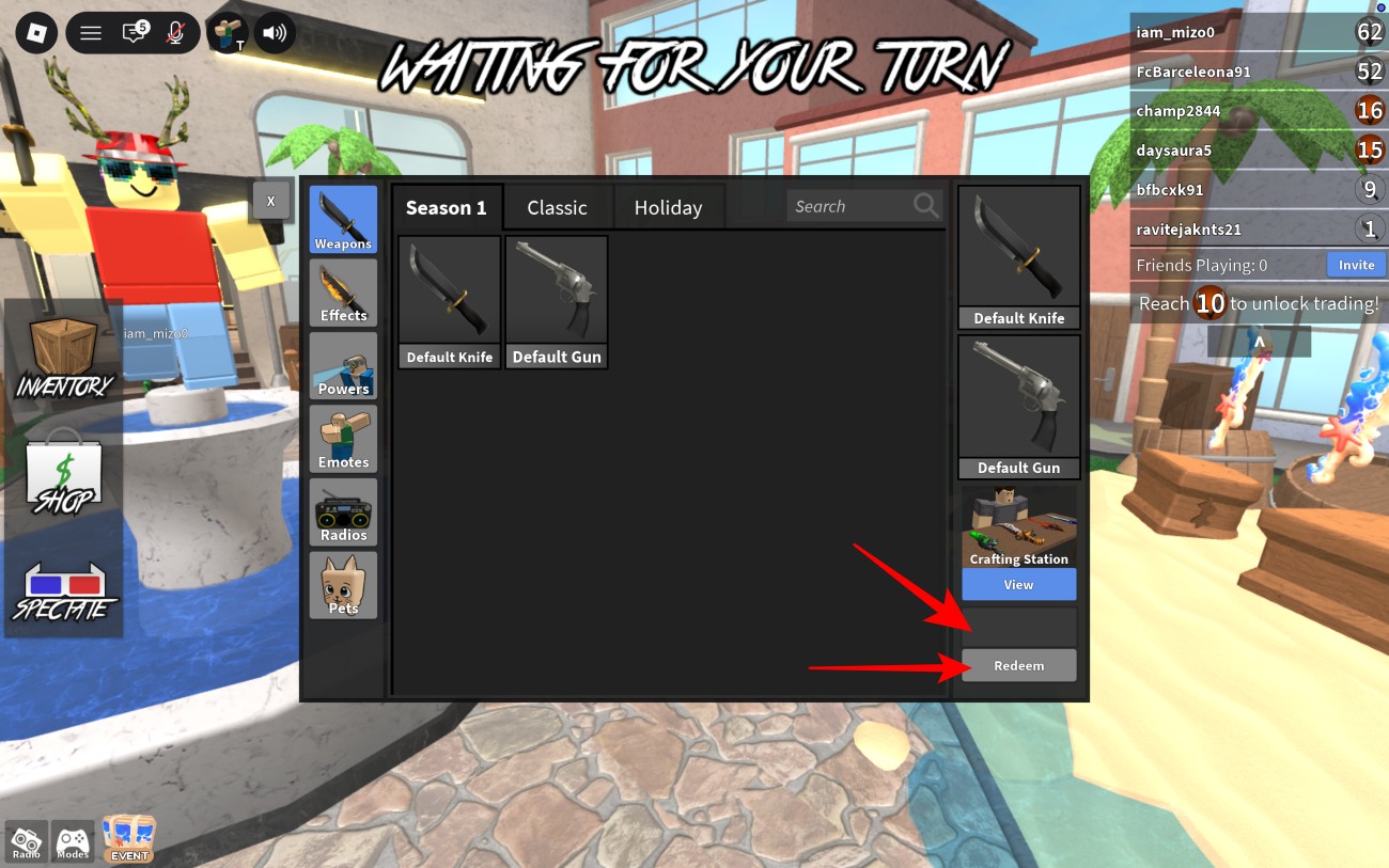 Enter a code and select Redeem to claim your reward