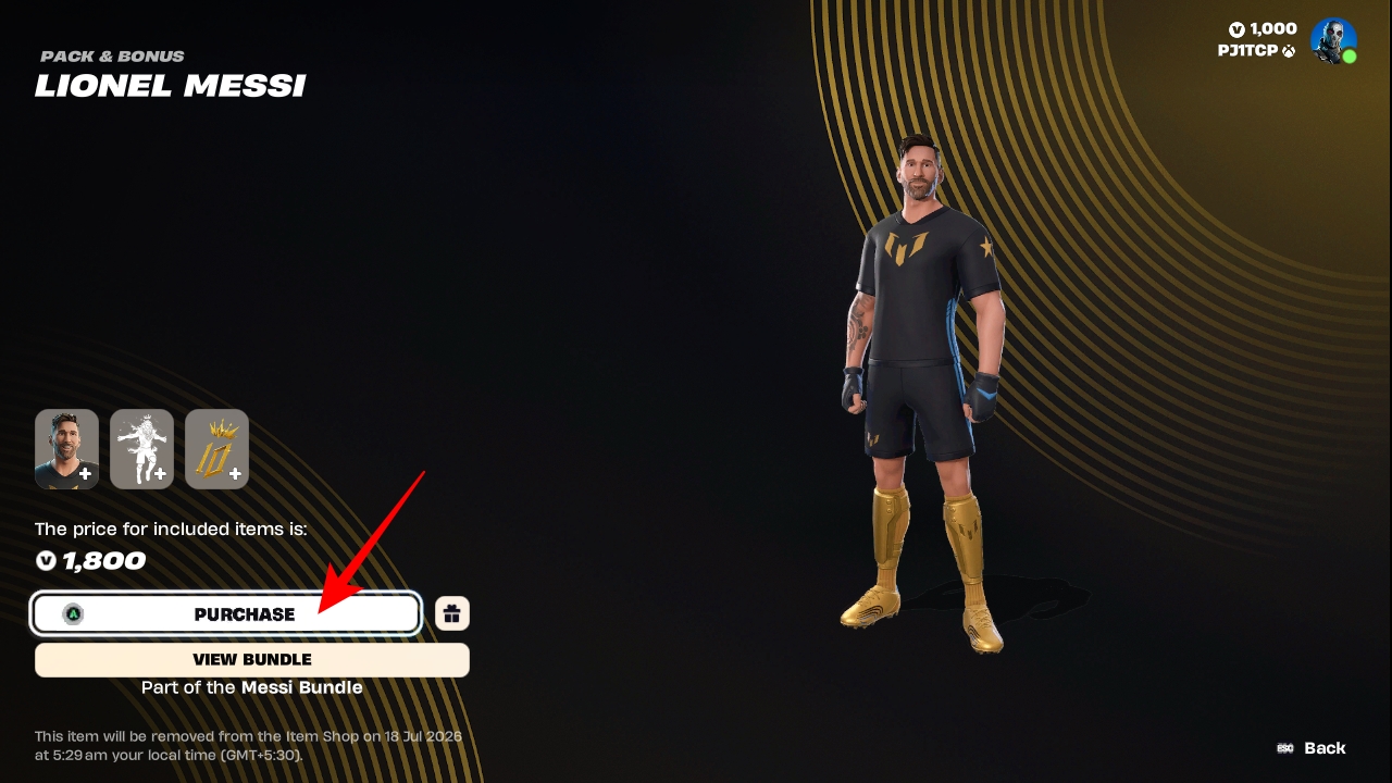 Holding the Purchase button in Fortnite