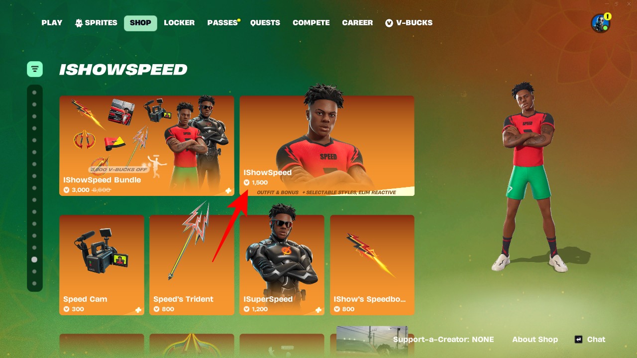 Ishowspeed section item shop fortnite