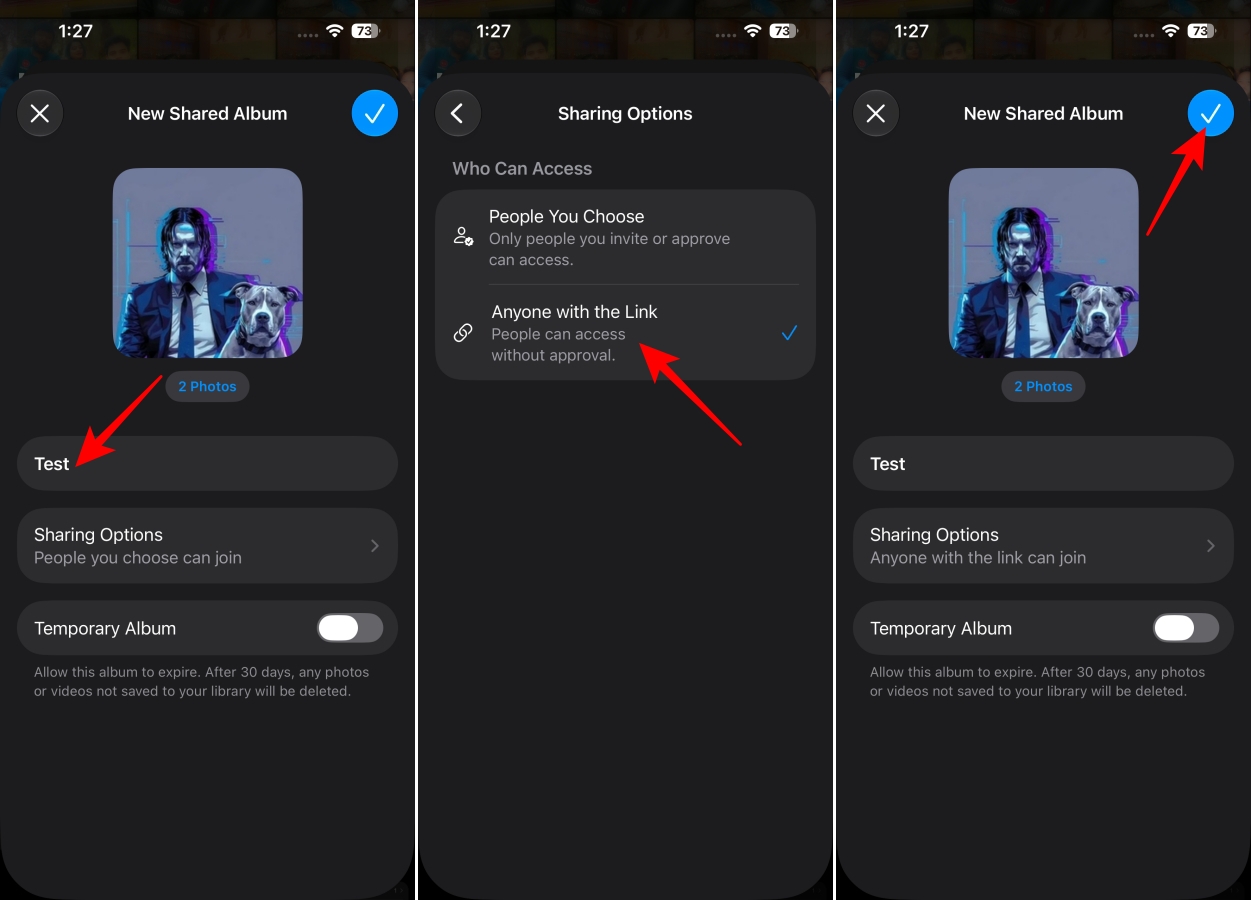 Naming and sharing a Shared Album on iPhone