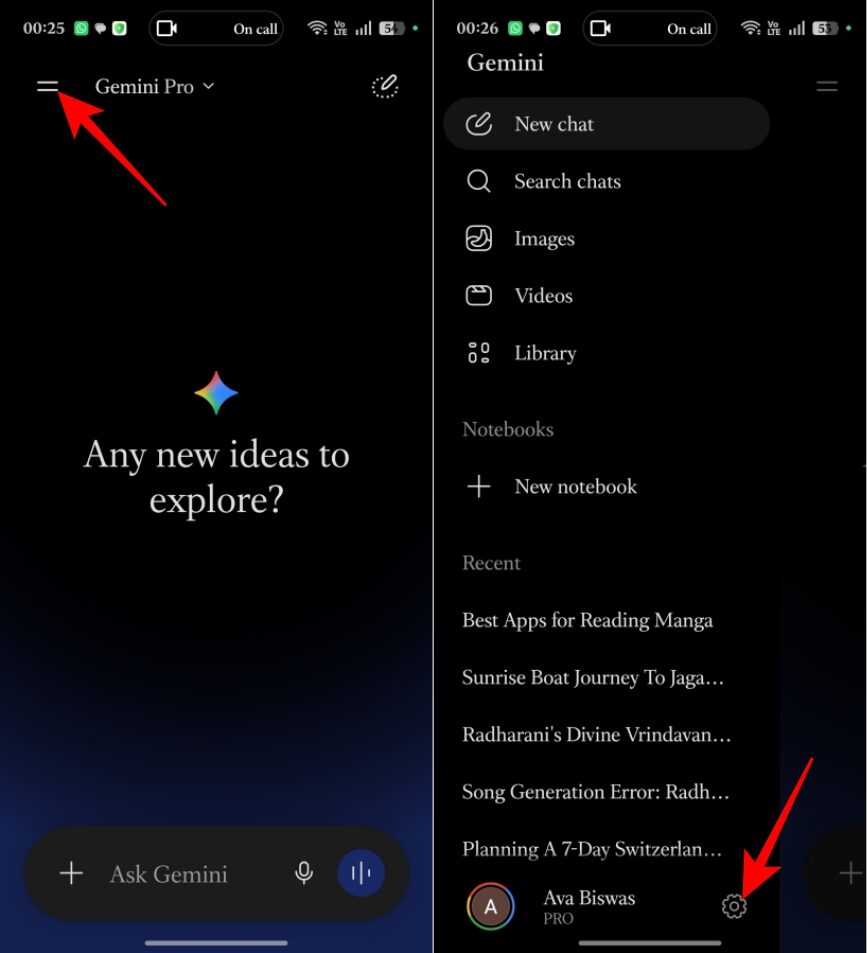 Opening Gemini Settings on an Android device