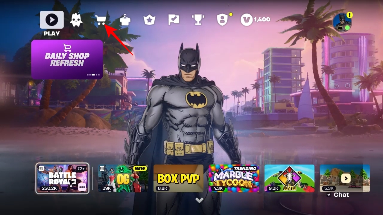 Opening the shop tab in fortnite