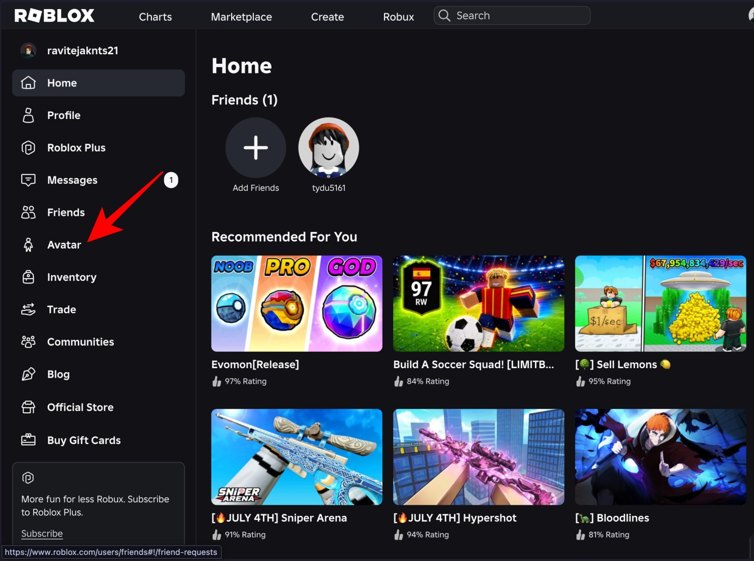 Select Avatar from the left menu