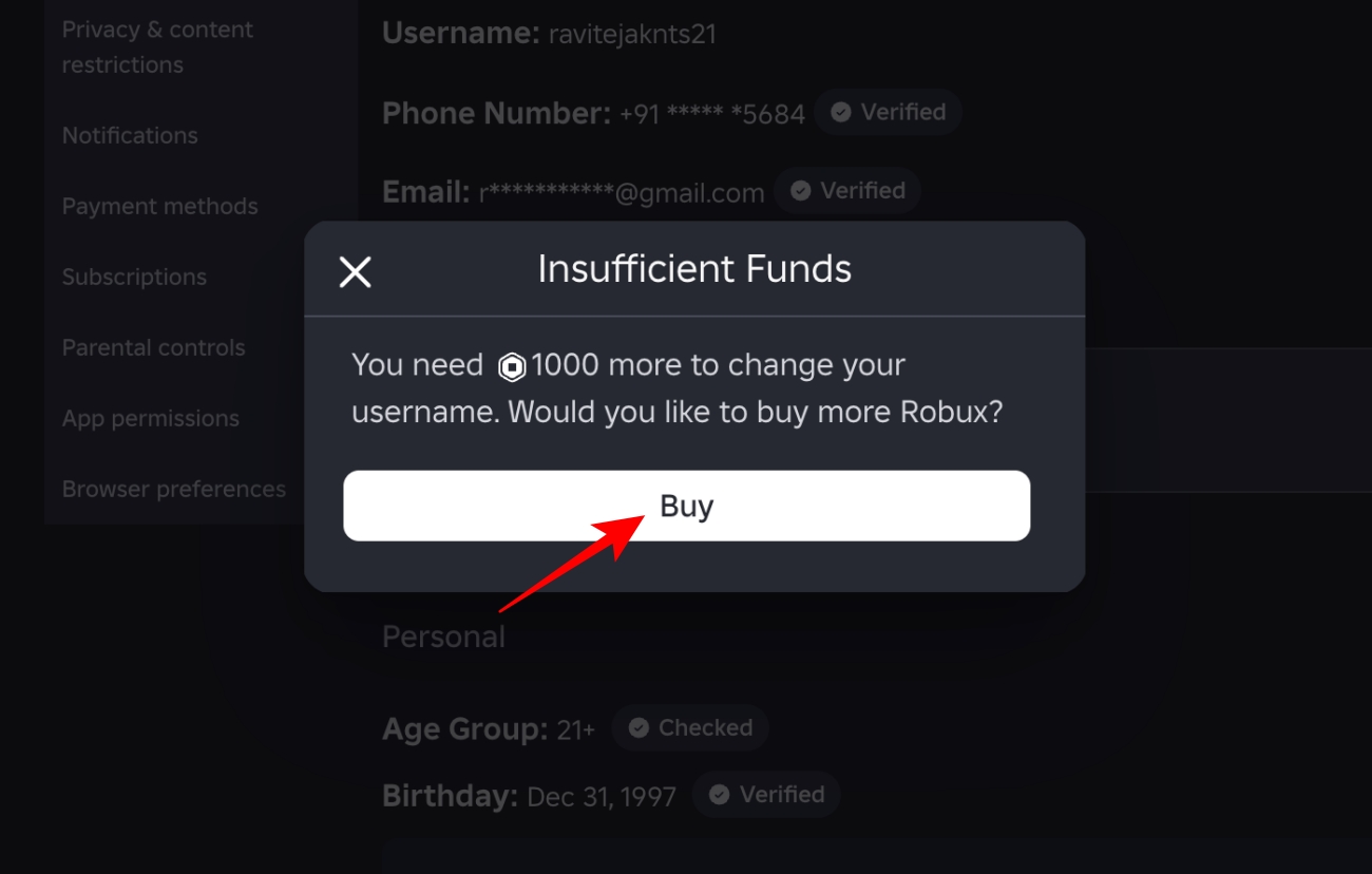 Select Buy to confirm the change