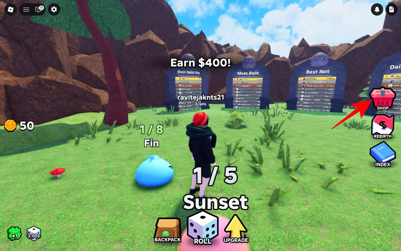 Select Shop on the right in Slime RNG codes
