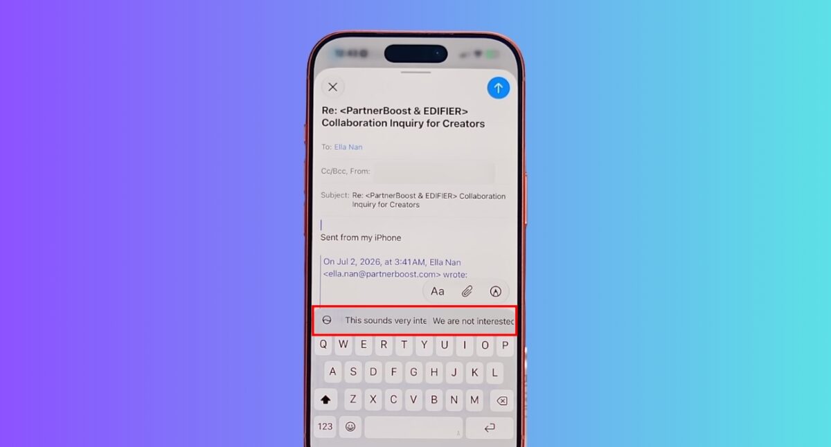 Smart reply suggestions in iOS 27 Mail app