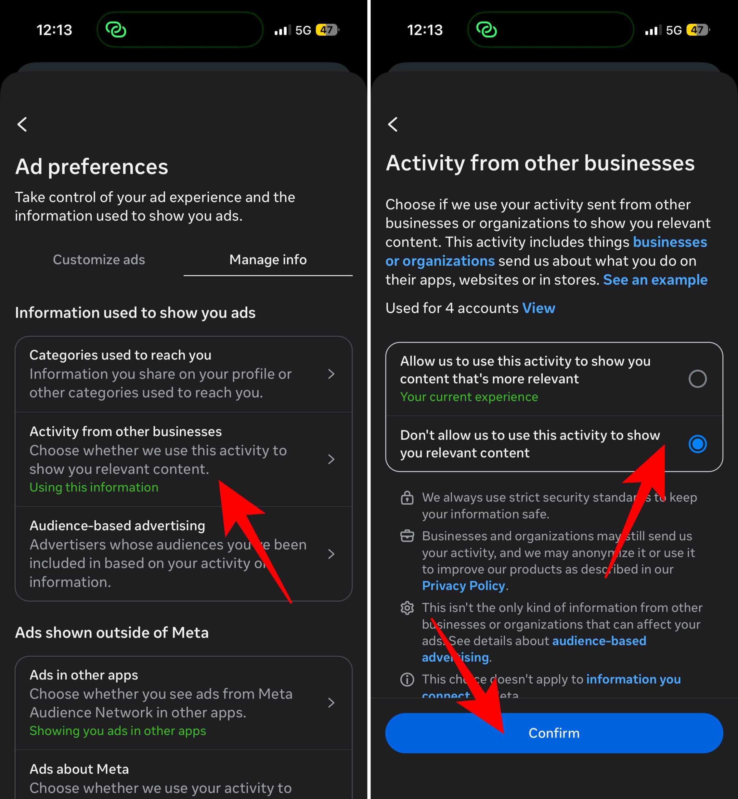 Stop Meta from linking this activity to your Instagram account