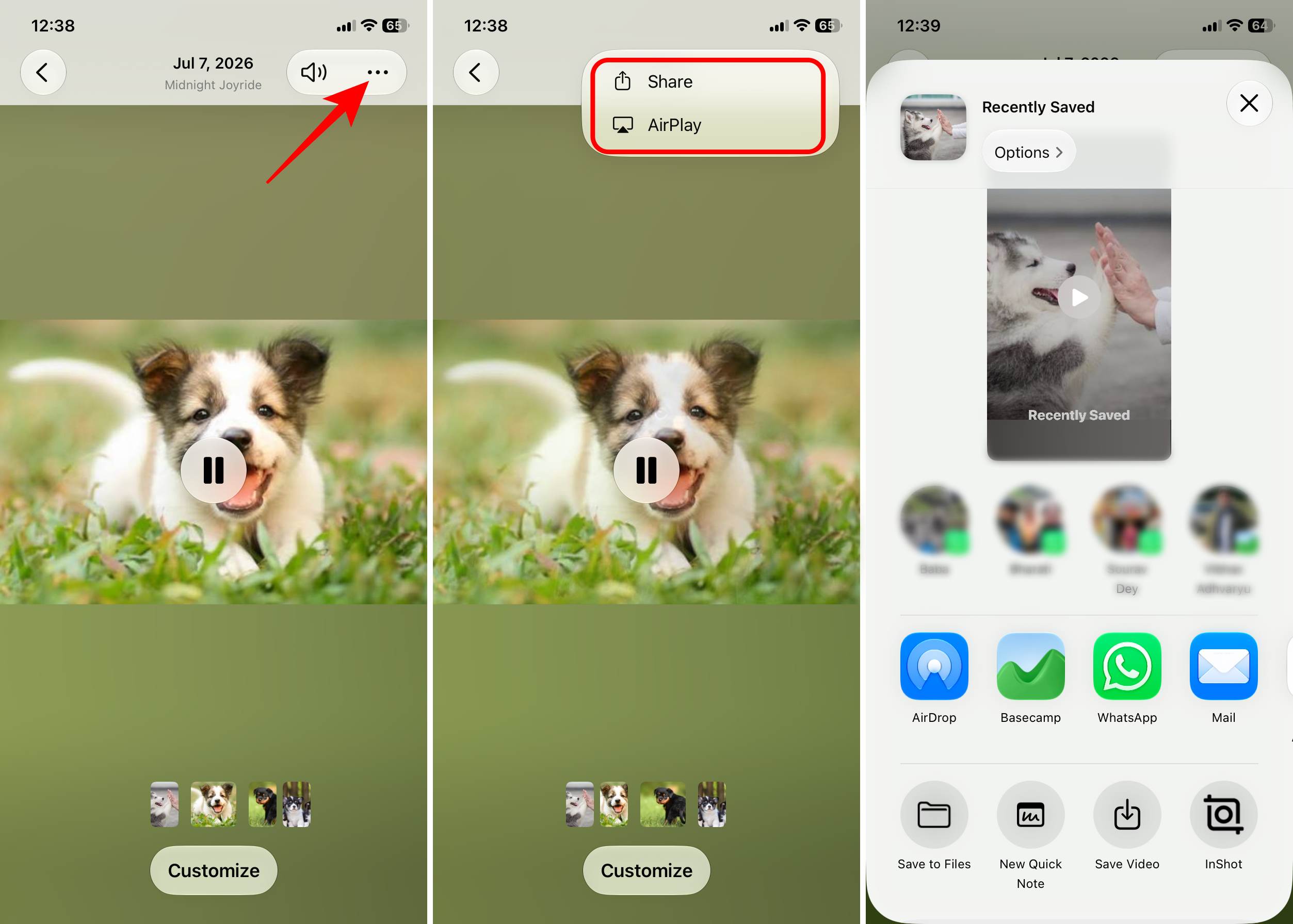 Tap Save Video or send it directly