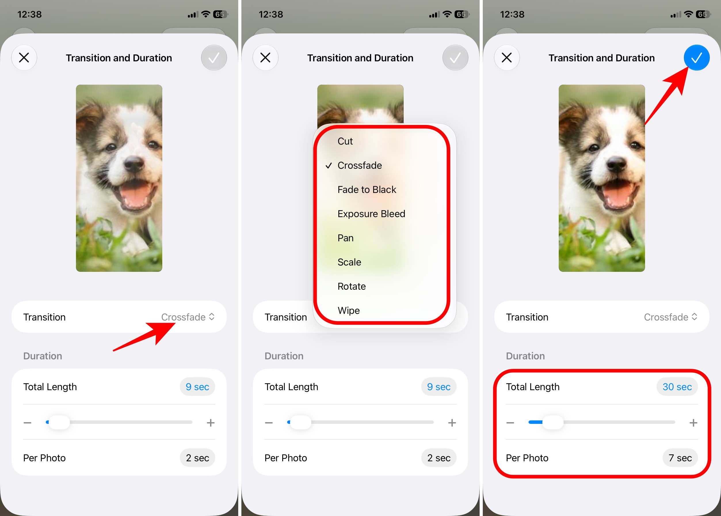 Transition and Duration in iOS 27 slideshow