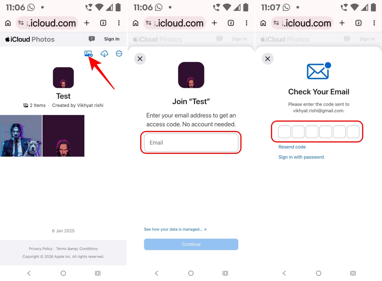 Uploading photos to a shared iCloud album from a browser