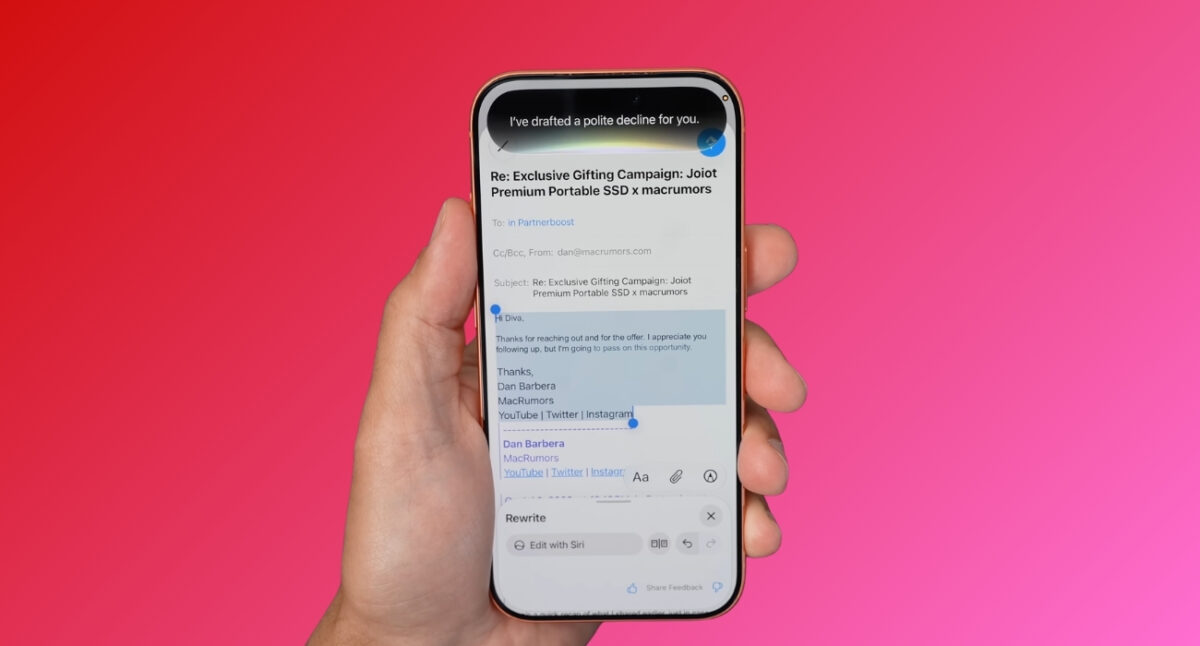 Write with Siri in iOS 27 Mail app