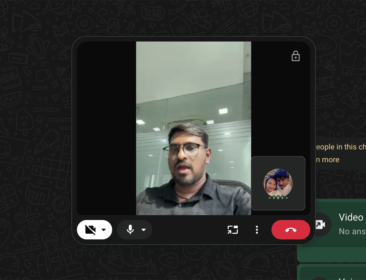 An active video call in WhatsApp Web.