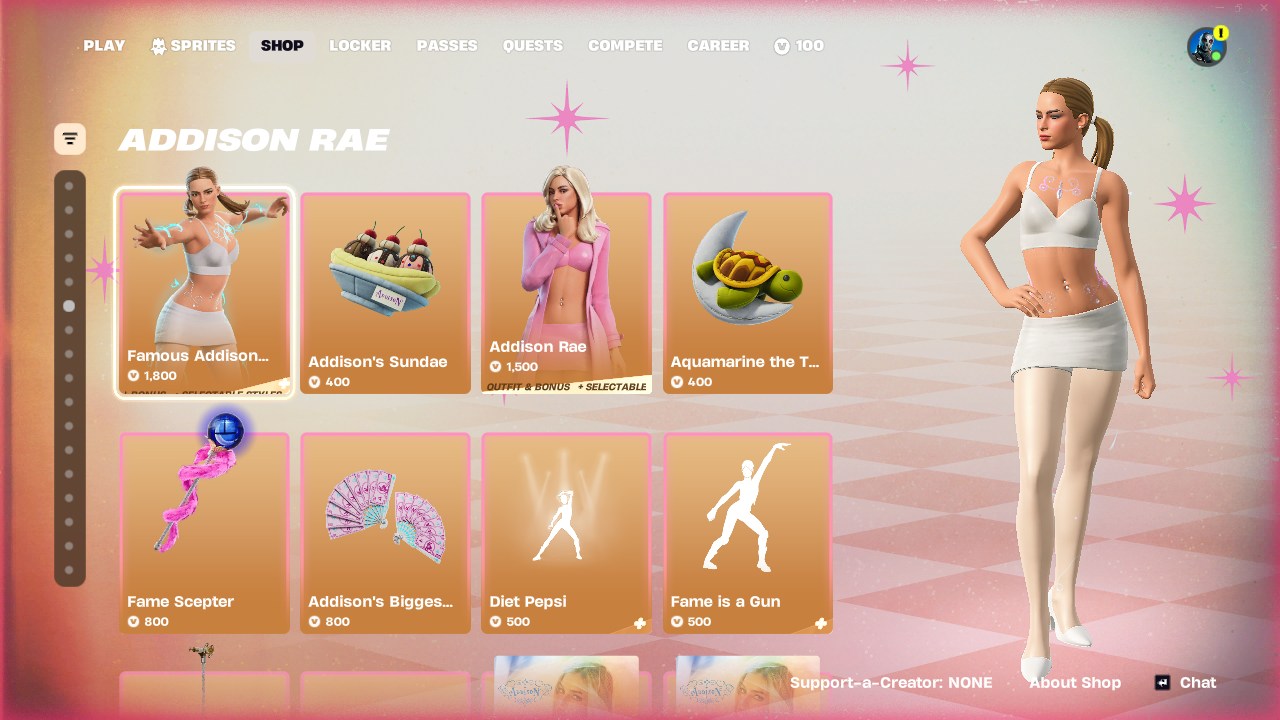 Addison Rae section item shop Fortnite