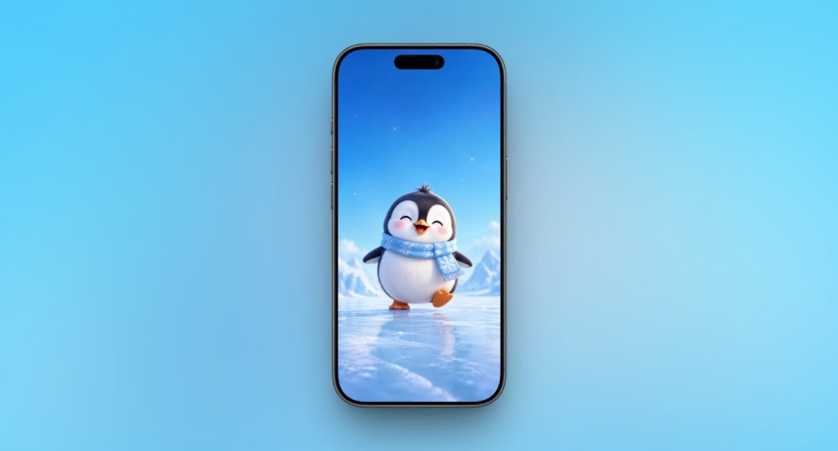 Cheerful penguin on glimmering ice