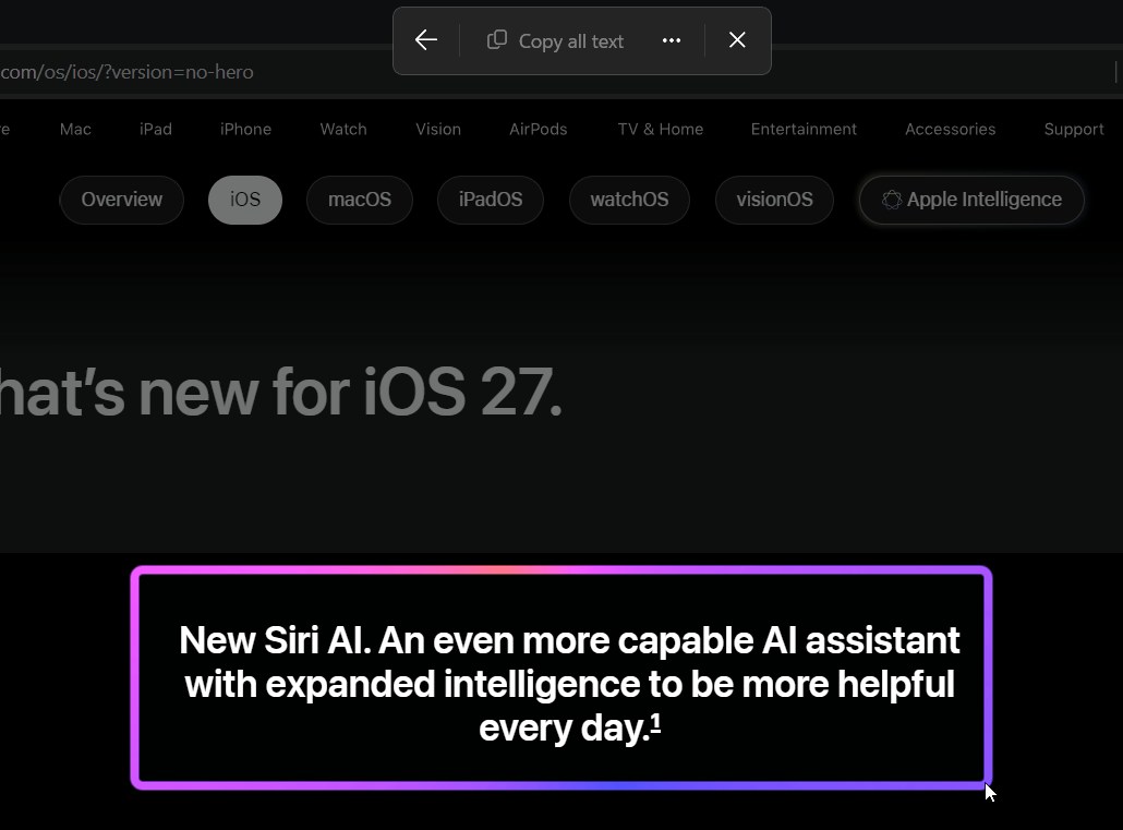 Click and drag around the area containing the text you want to copy