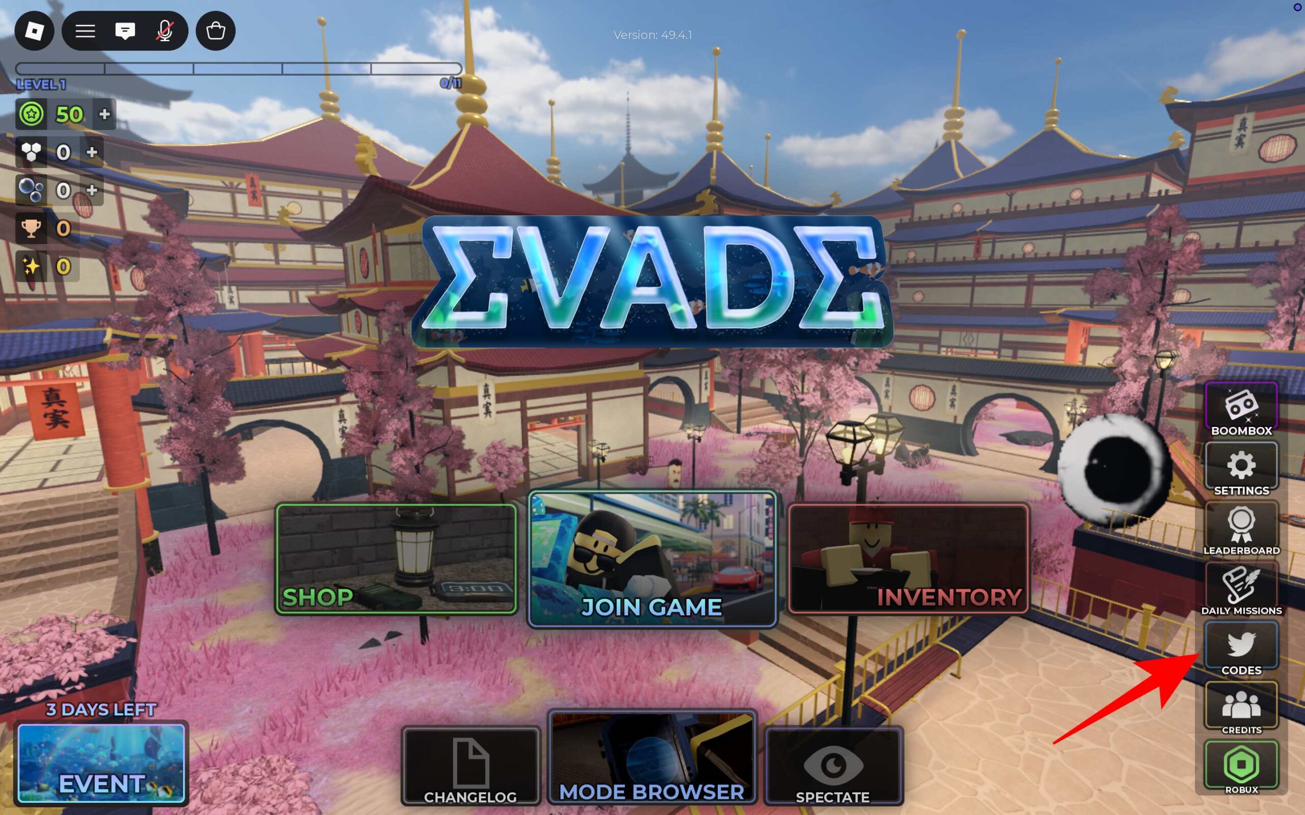 Click the CODES button on the right side