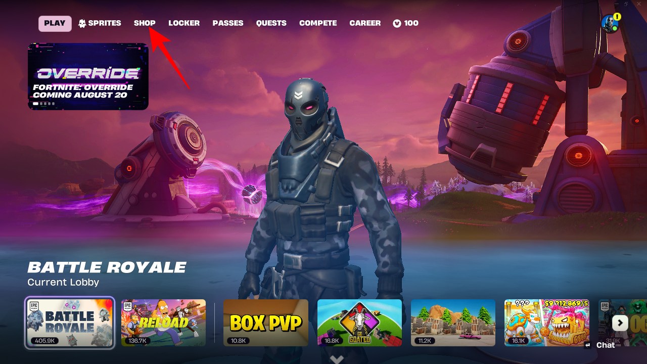Fortnite Shop tab open