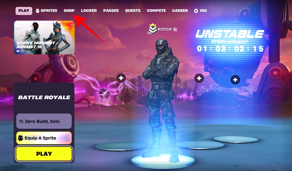 Open Shop section in Fortnite