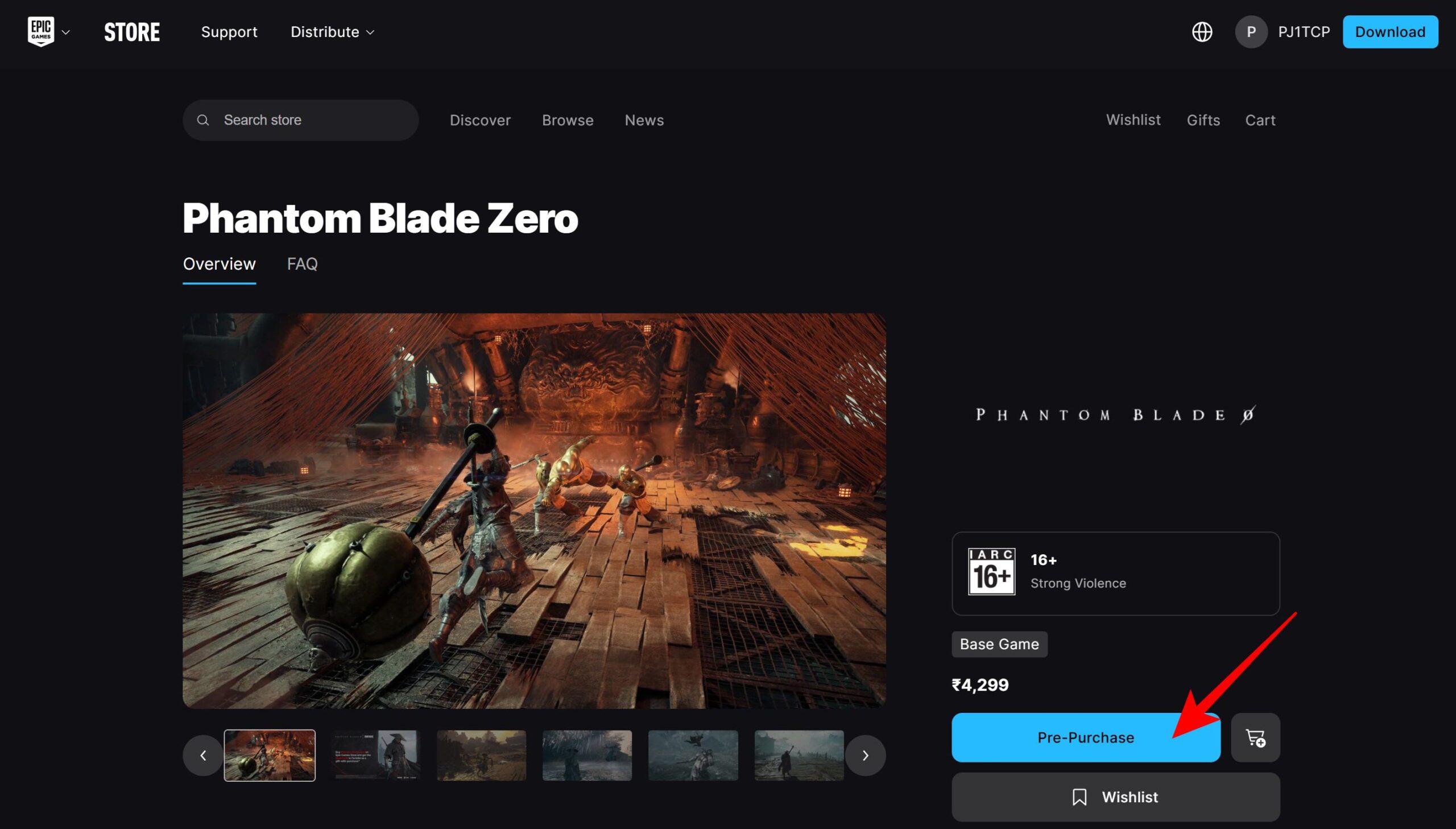 Phantom Blade Zero store page Epic games store