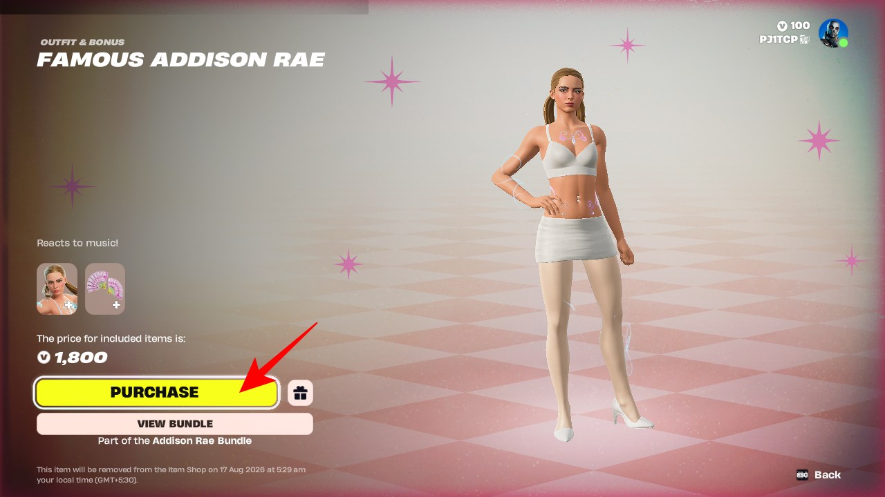 Purchase Addison Rae skin in Fortnite