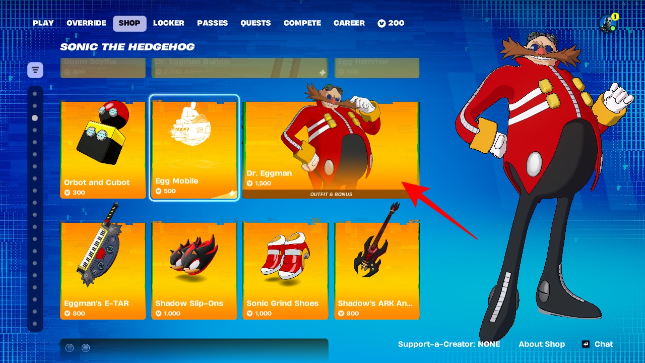 Select your desired skin under Sonic the Hedgehog.