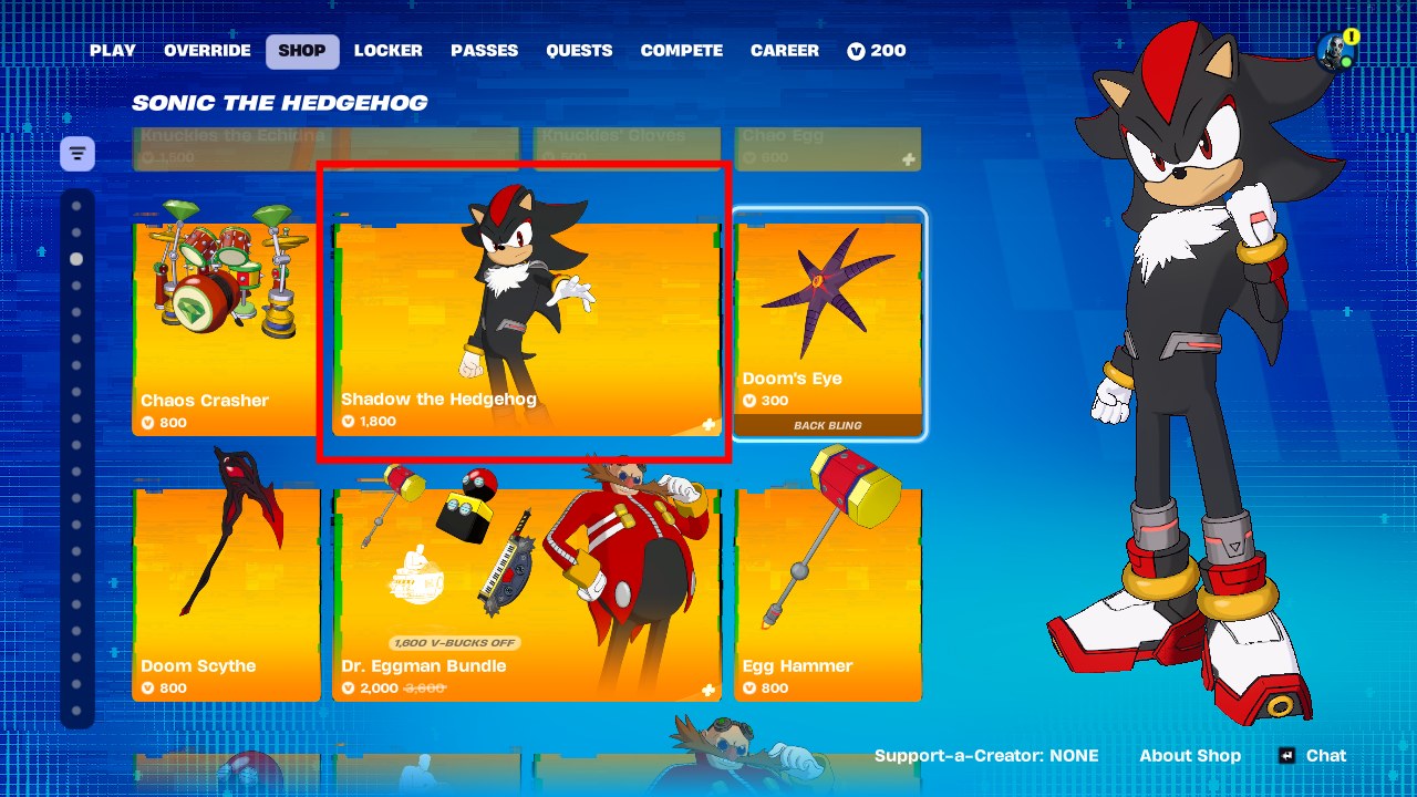 Sonic the Hedgehog section item shop fortnite