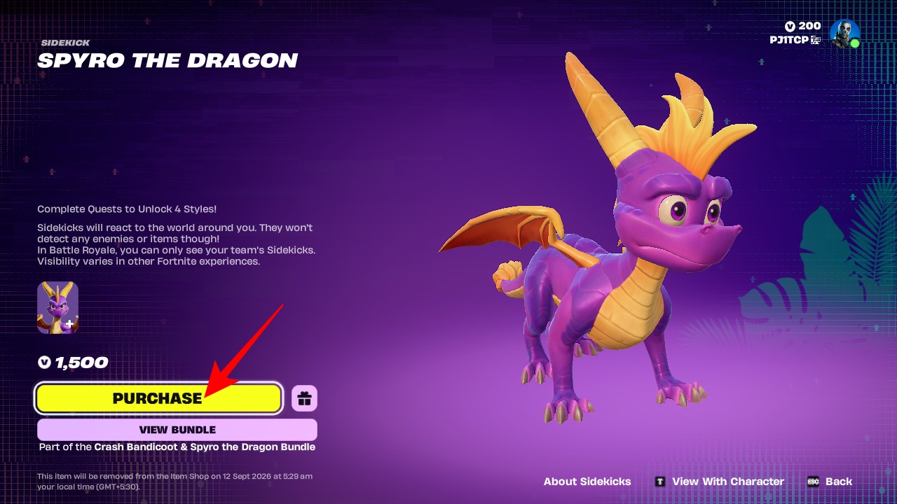 Spyro the dragon purchase screen fortnite