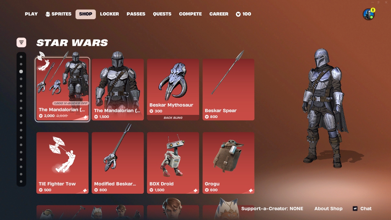 Starwars section item shop Fortnite