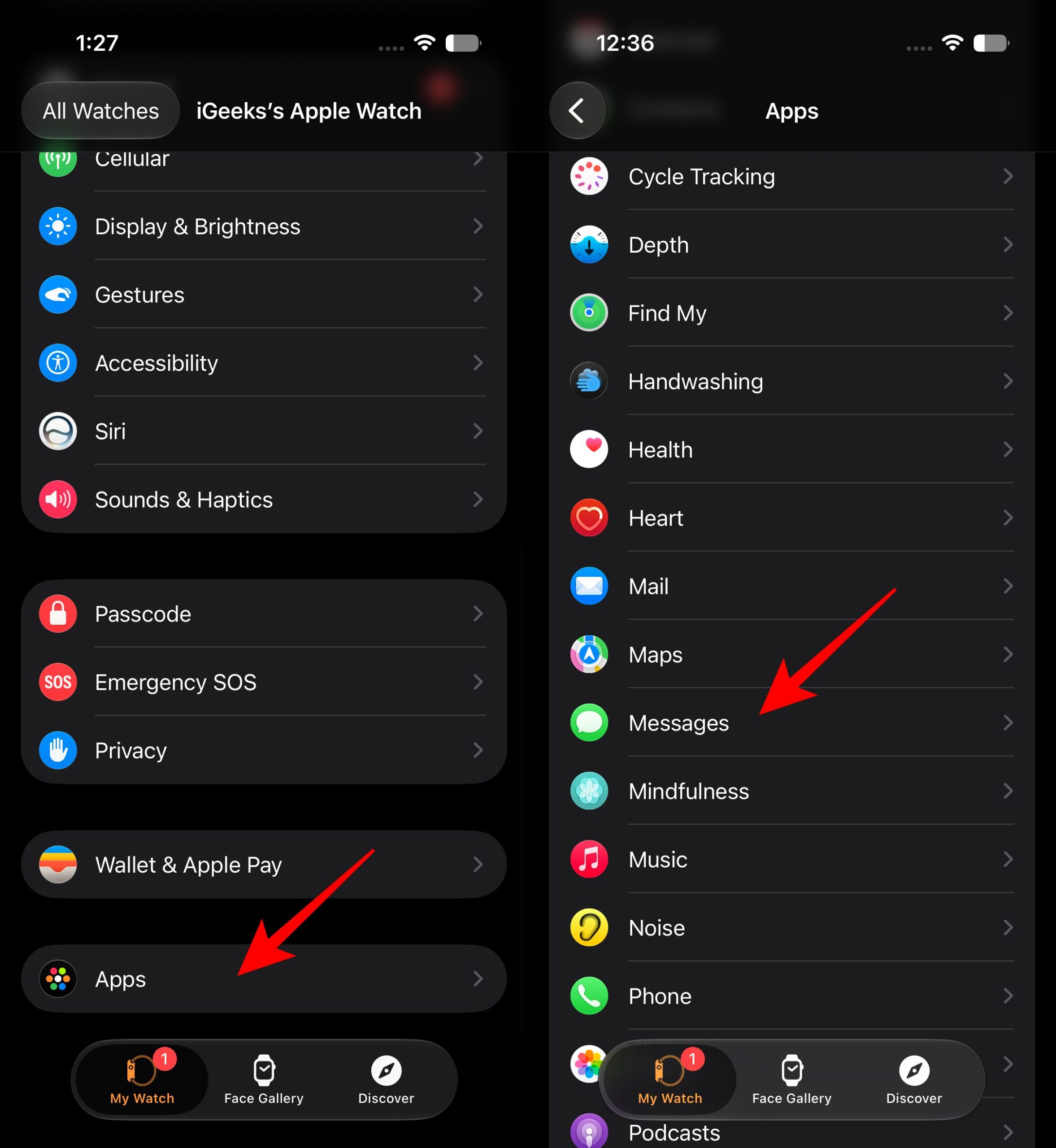 Tap My Watch, then Apps in iPhone Watch App