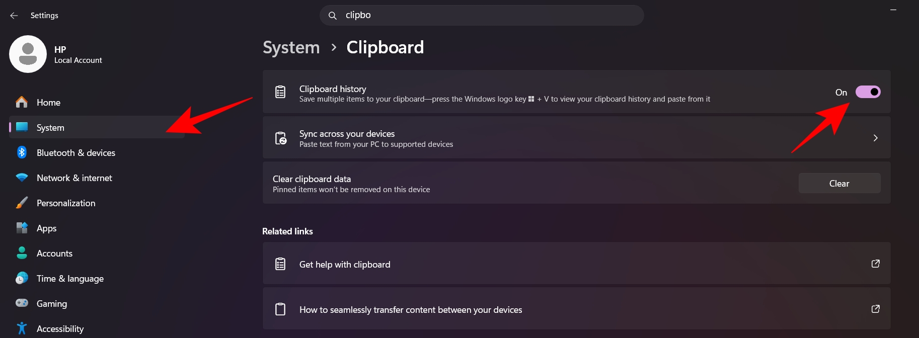 Toggle On Clipboard History