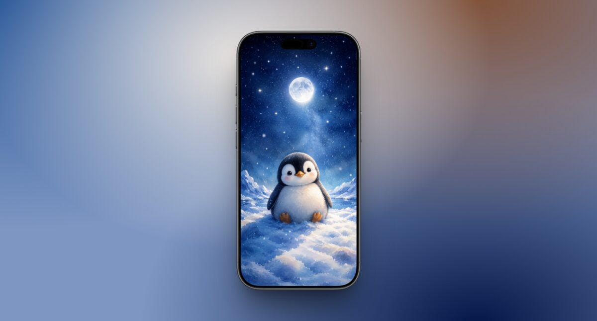 Whimsical penguin under the moonlight