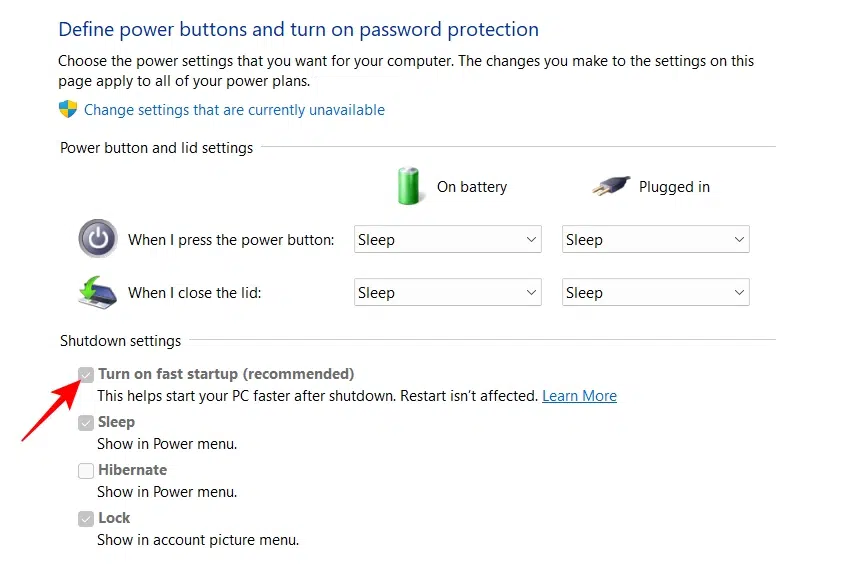 Check if Fast Startup is selected and greyed out