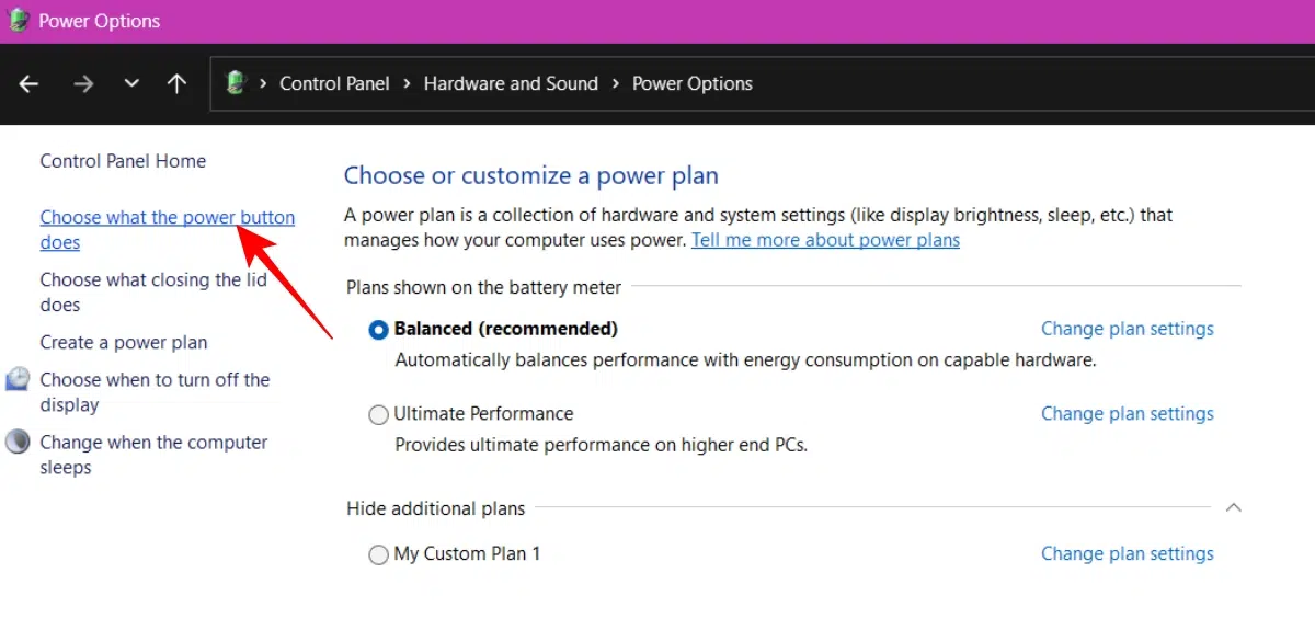Click Choose what the power button does from the left sidebar