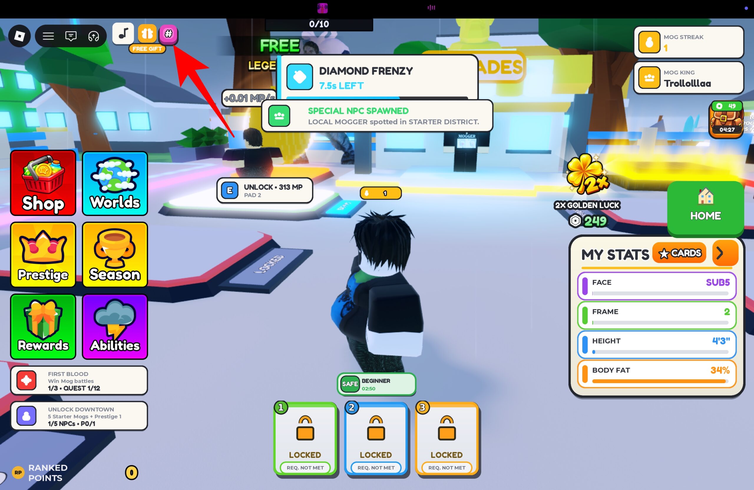 Click on the pink icon on top left of the screen