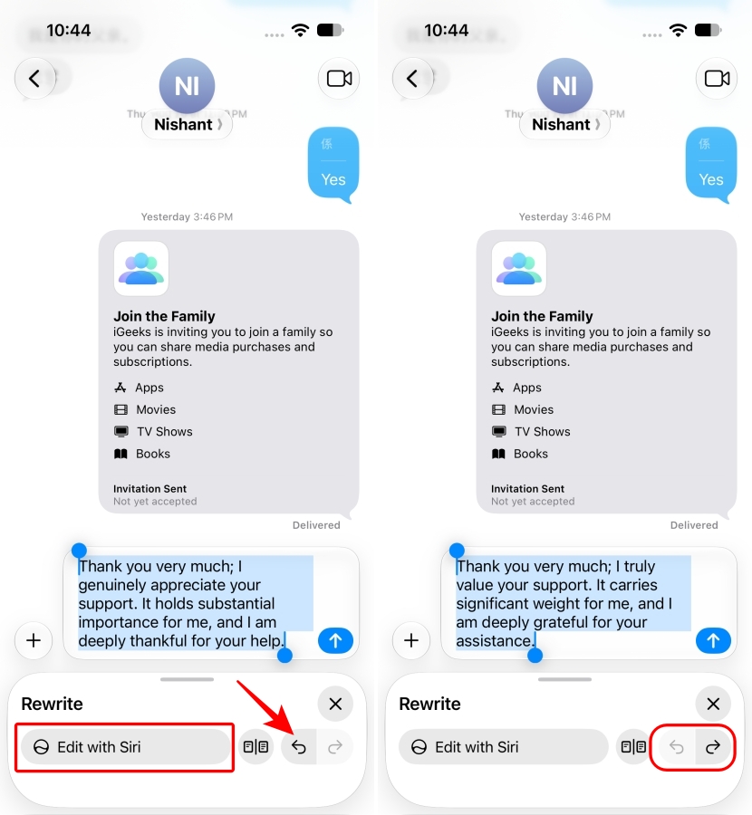 Edit with Siri and undo option.