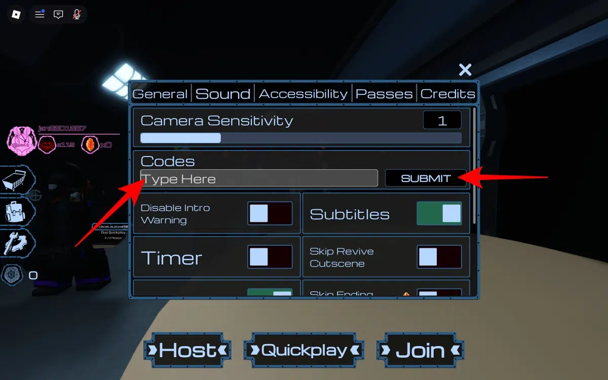 Enter a working code in the Codes field and select Submit