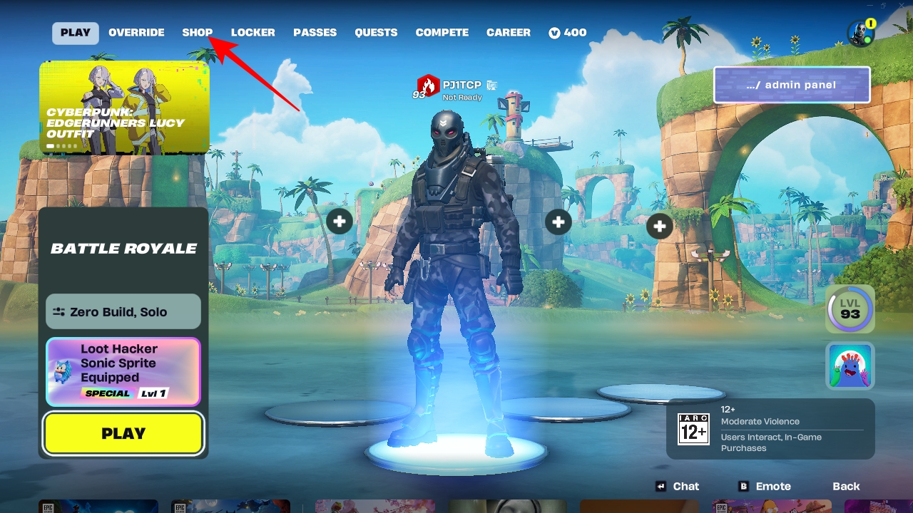 Home screen fortnite shop tab