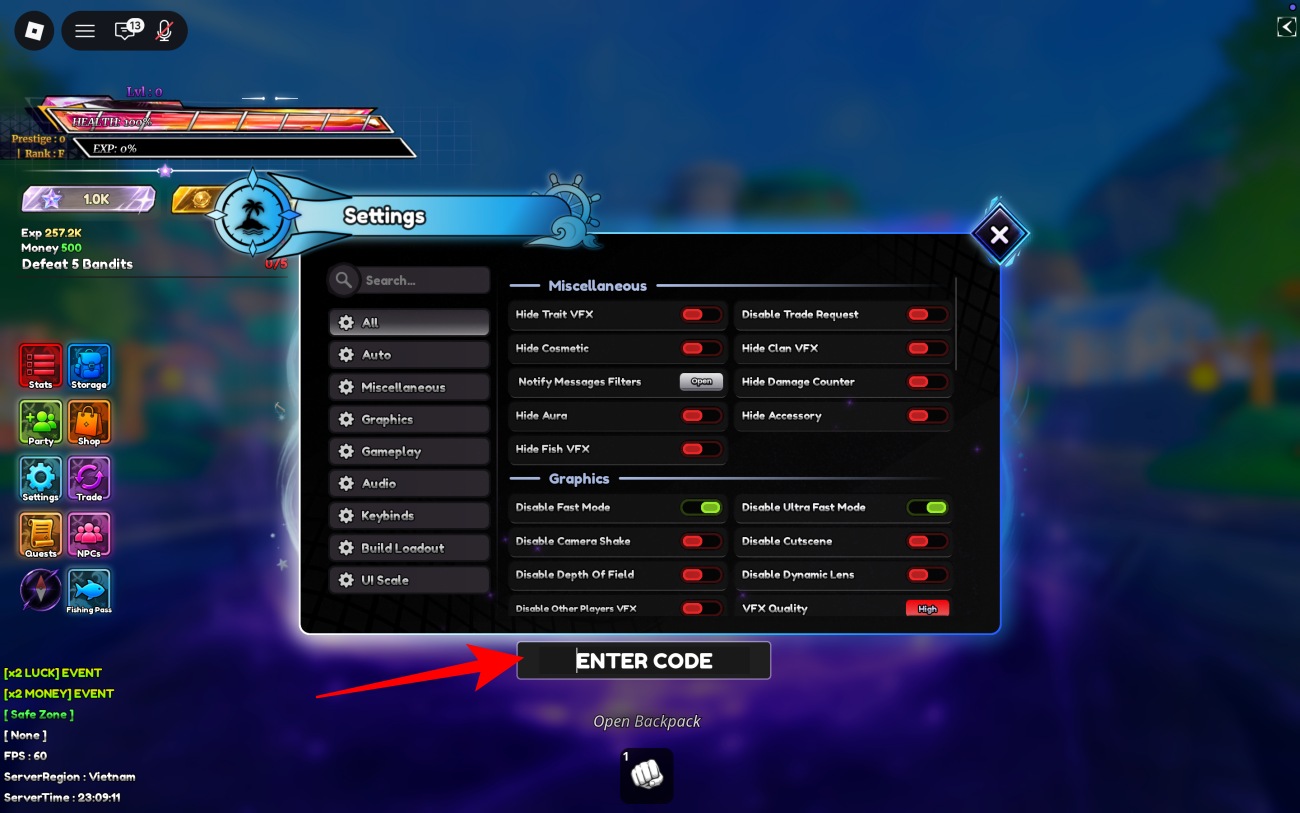 Paste the working code into the code box