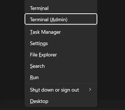 Press Win + X and select Terminal