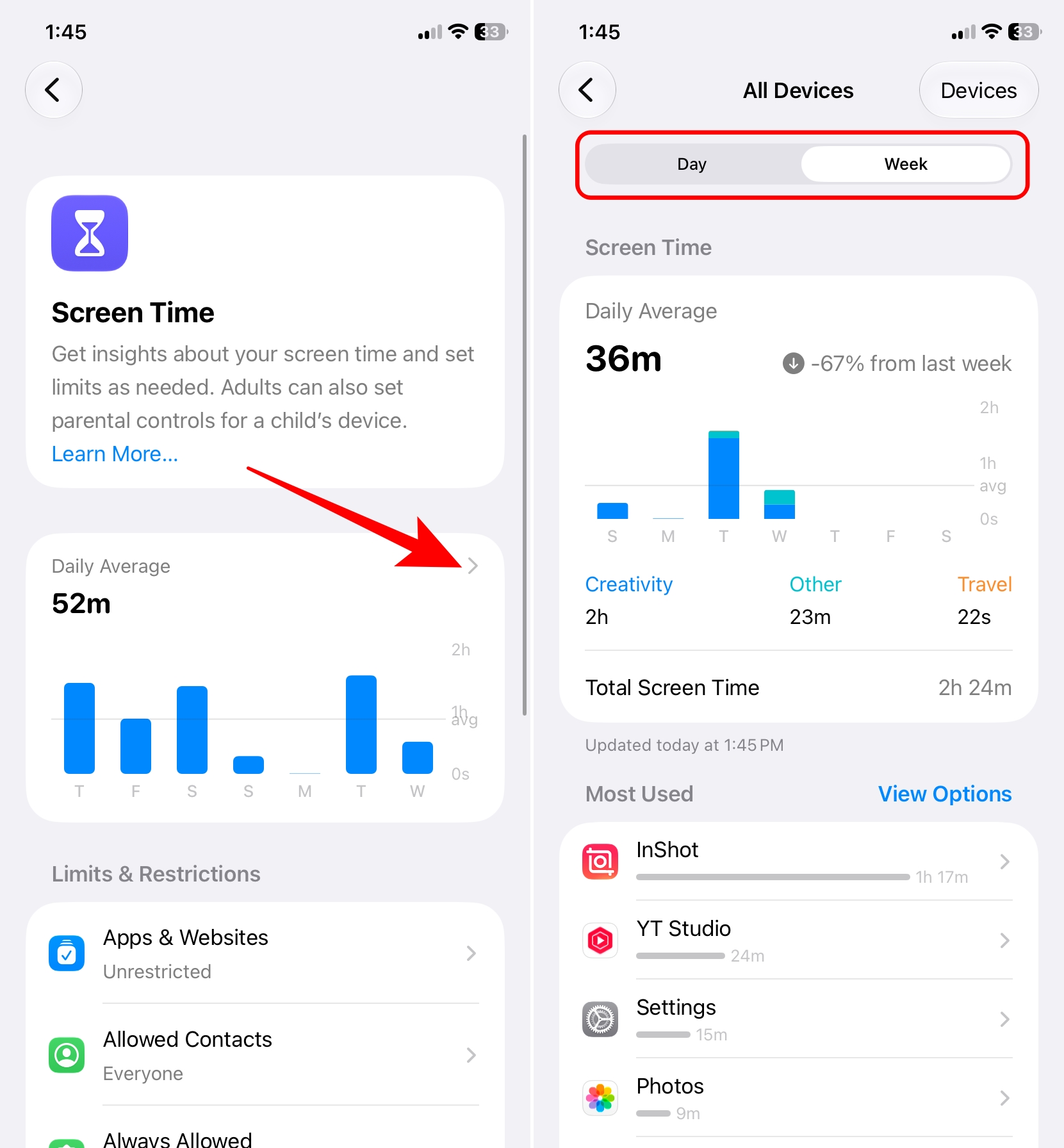 I tried the new Screen Time in iOS 27: Here’s what changed and how to use it – iGeeksBlog Screen Time daily weekly usage summary.