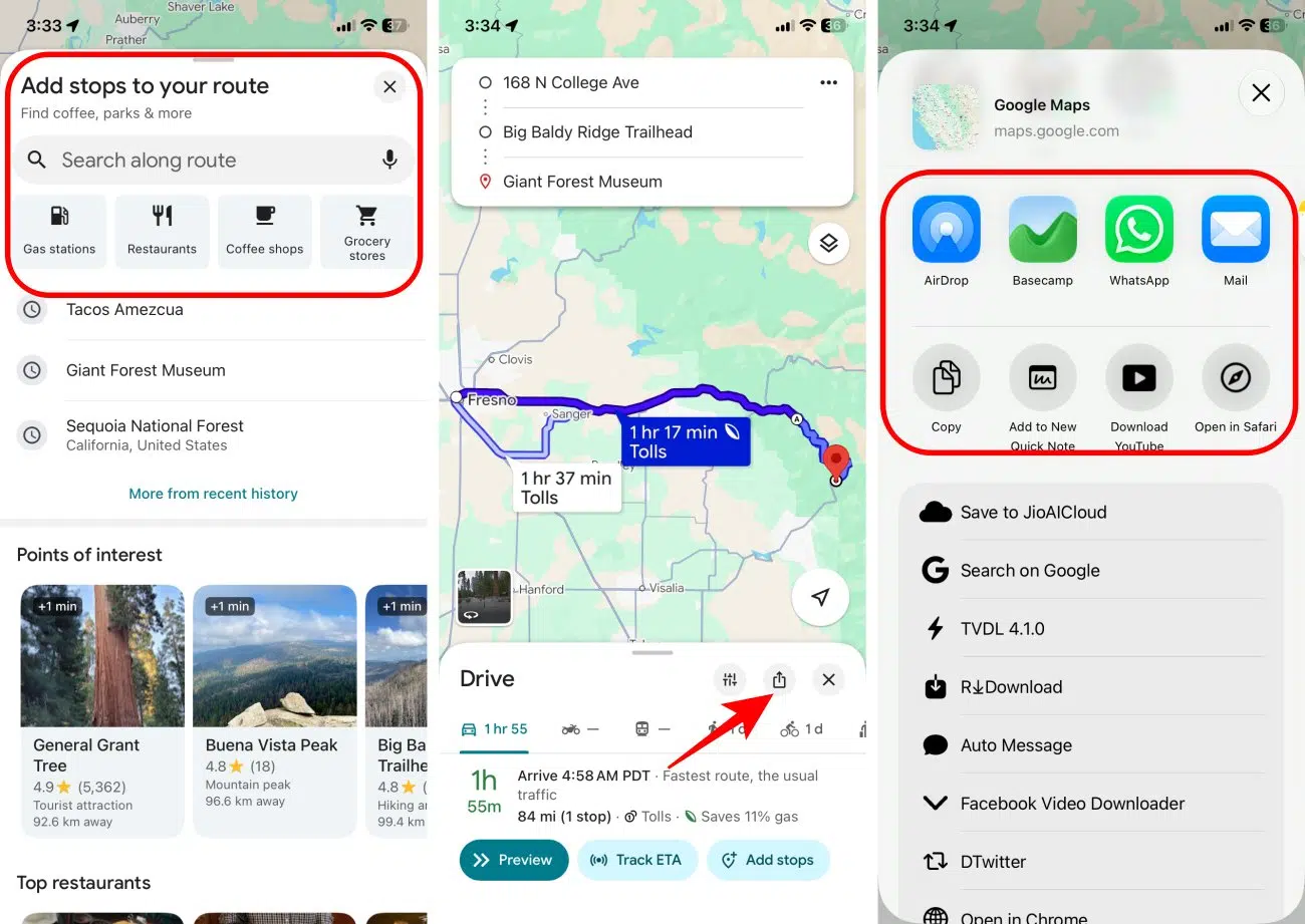 Share multiple Stops Google maps