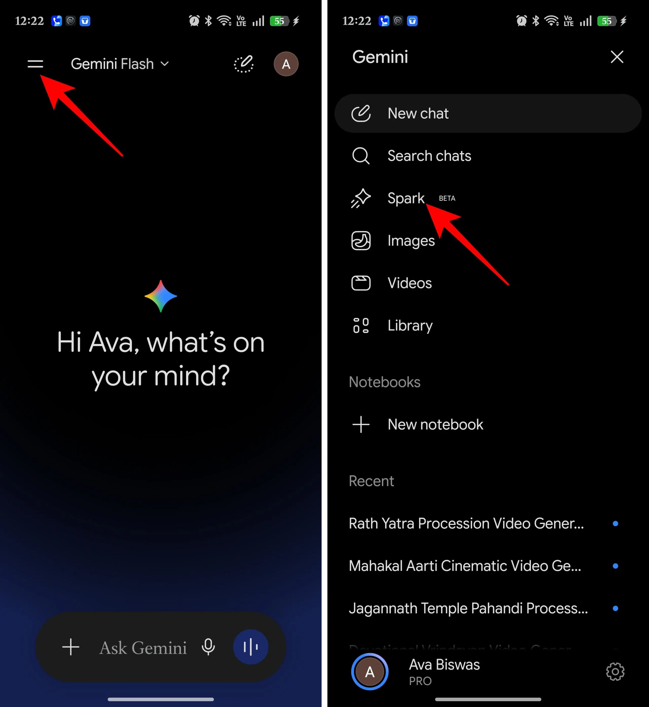 Tap the Menu icon at the top and select&nbsp;Spark