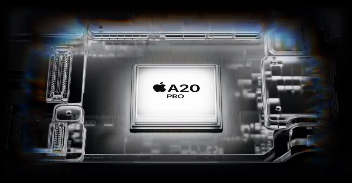 Apple A20 Pro package shown in a device-like board layout
