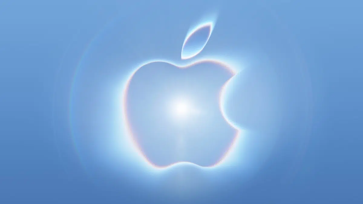 Apple's glowing Apple logo from the September 9 Surprise and shine event artwork